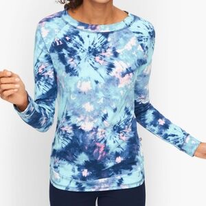 Talbots Cotton Blue & Pink Tie-Dye Long Sleeve Top Size L